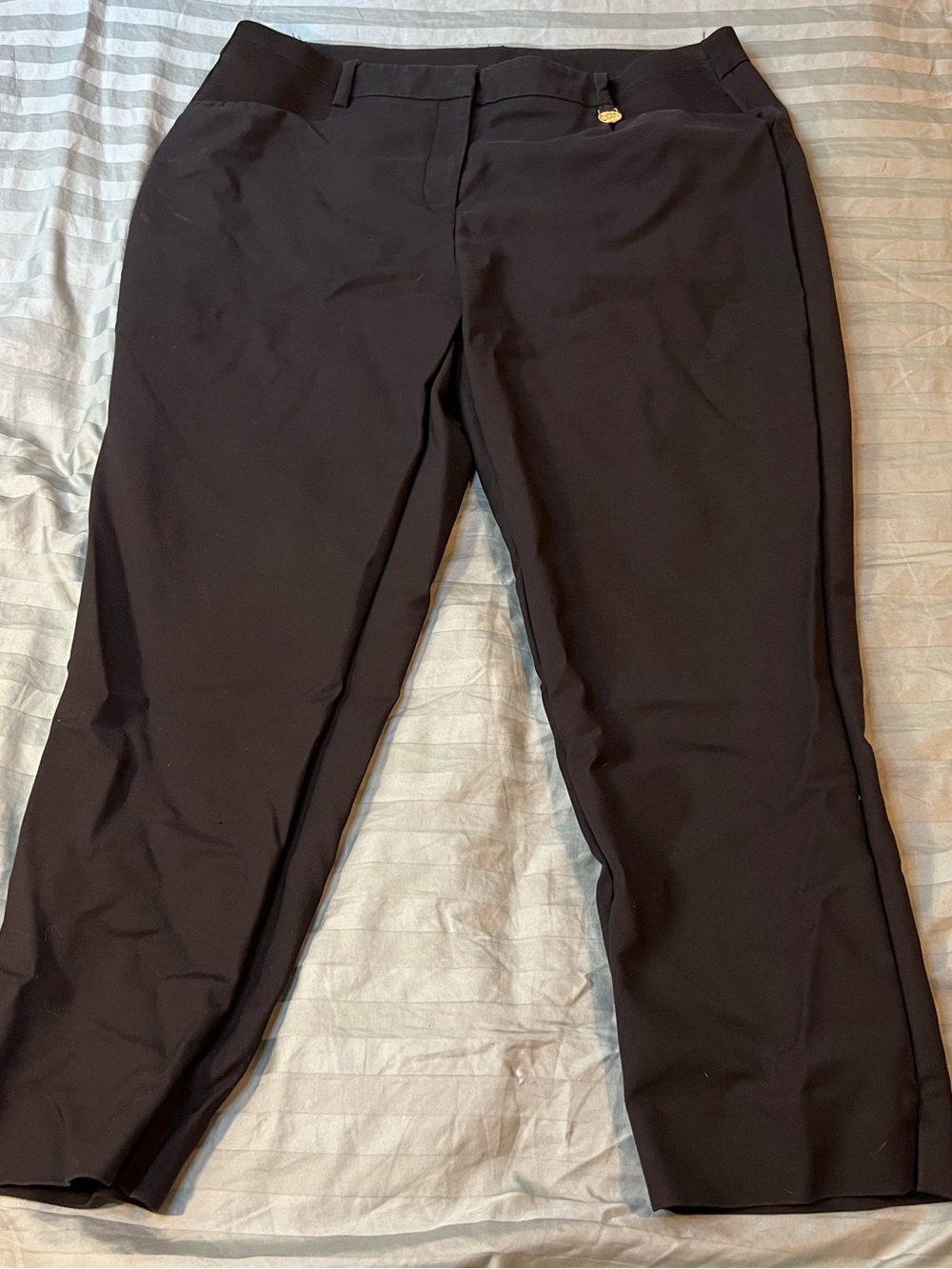 Anne Klein Black Women's Straight-Leg Trousers with Gold Button